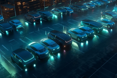 停车场服务整排的新能源电动汽车设计图片