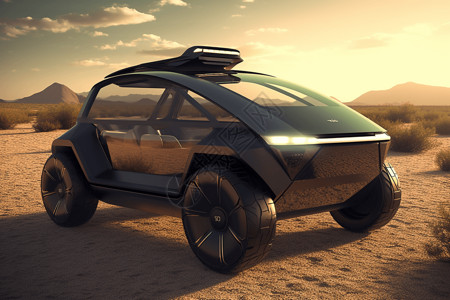 沙漠中行驶的电动汽车图片