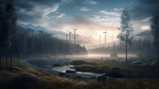 森林里的风力发电机图片