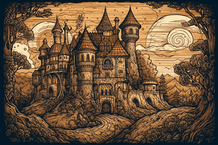 中世纪城堡的插图图片