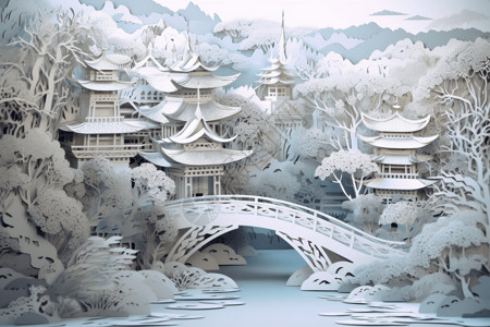 中国建筑剪纸背景图片