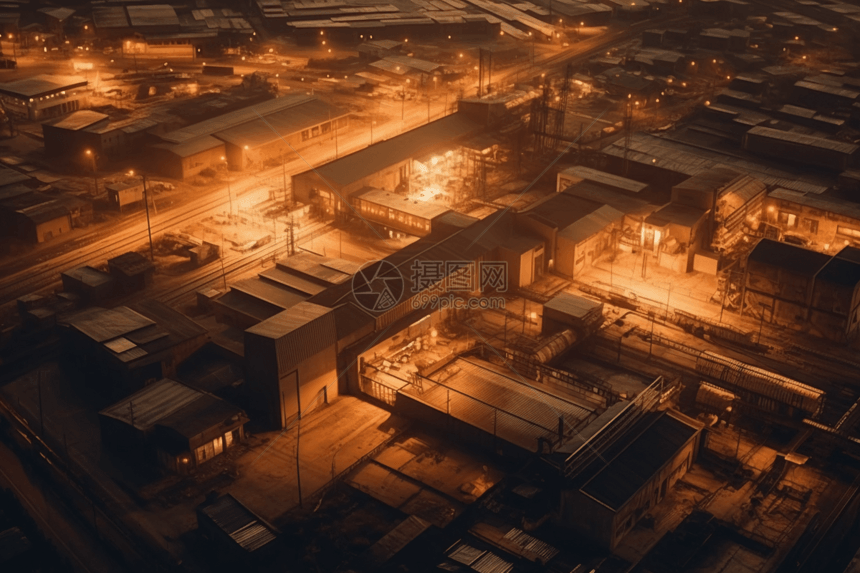 日落黄黄昏时的工业区图片