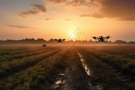 无人机灌溉种植园图片