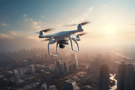城市里的无人机航行背景图片