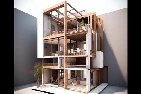 建筑设计房子模型别墅建筑设计插画