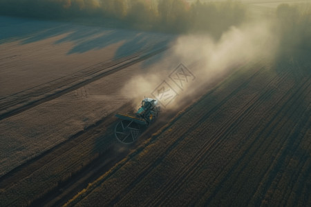 农业机械背景拖拉机和喷涂设备在田间移动设计图片
