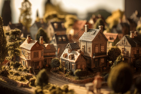 微缩模型的美丽村庄背景图片