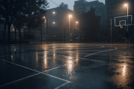 篮球场夜景雨中篮球场设计图片