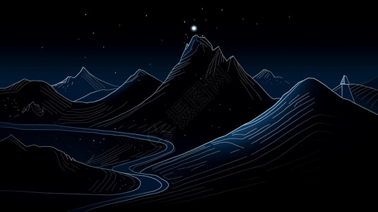 夜间山脉的gps定位插画