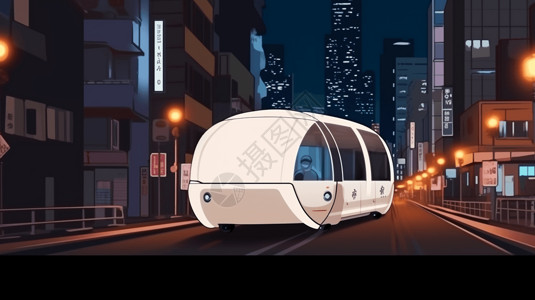 智能地铁GPS引导的胶囊旅馆车插画