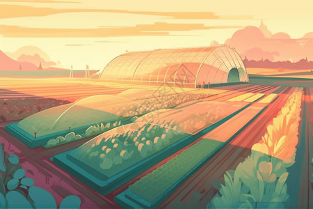 环保农业现代化的农场农作物插画