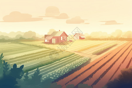可持续农业现代化的农场插画