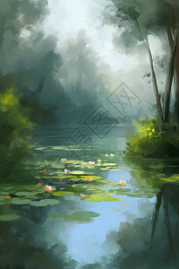 梦幻般的夏日池塘背景图片