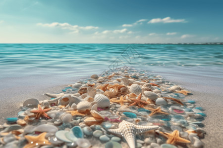 海滩上五颜六色的贝壳背景图片