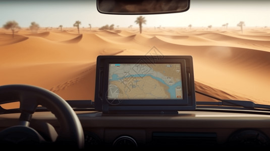 汽车在沙漠中使用GPS导航高清图片