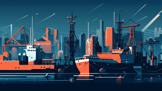 现代化生产工业造船厂的插画插画