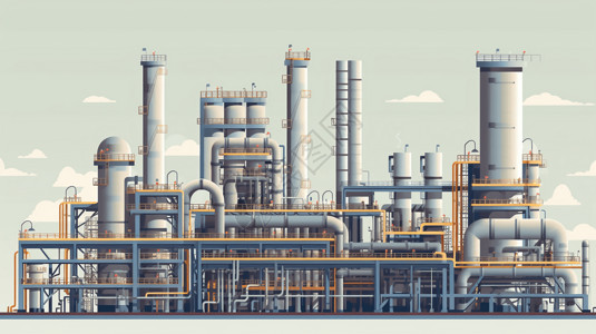 天然气管道一个巨大的天然气加工厂插画