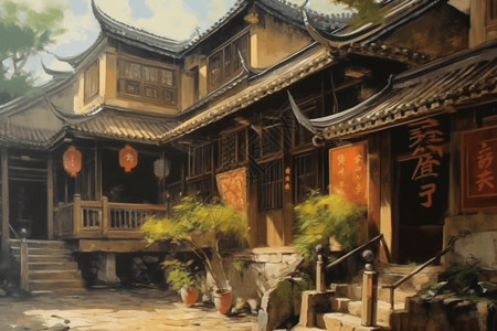 中式传统建筑风格背景图片