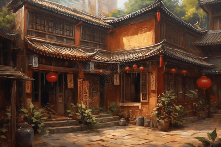 中国传统房屋背景图片