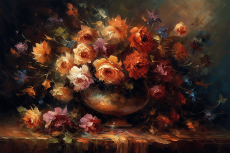 一束鲜花的静物油画背景图片