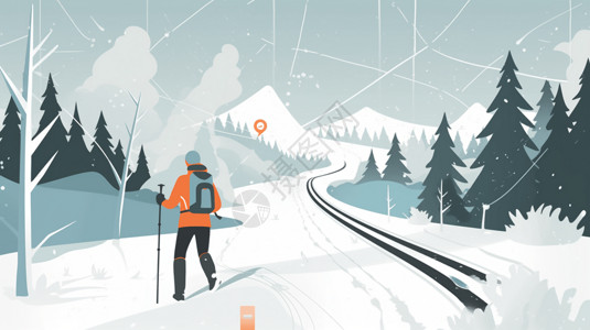 导航设备安装在越野滑雪上的GPS设备插画