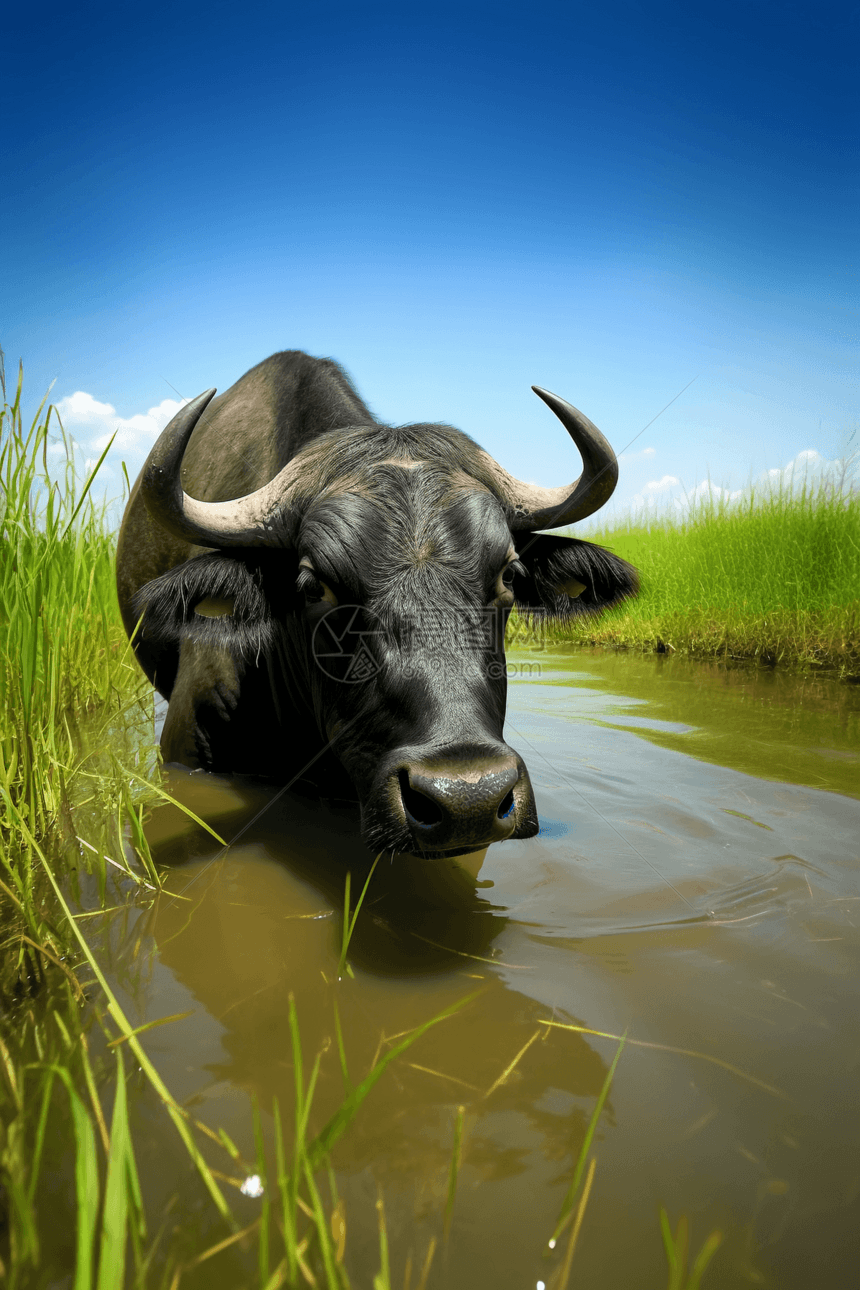 夏日放牧的水牛图片