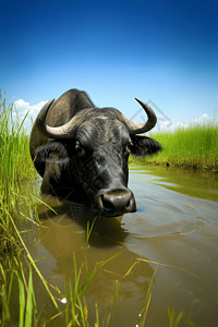 夏日放牧的水牛背景图片