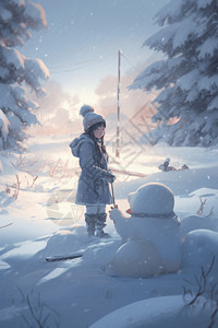 雪地里的小女孩背景图片