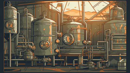 发酵罐和小桶的啤酒厂背景图片