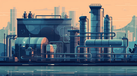 现代污水处理厂的插画图片