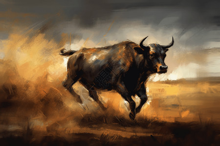 公牛在奔跑的插画图片