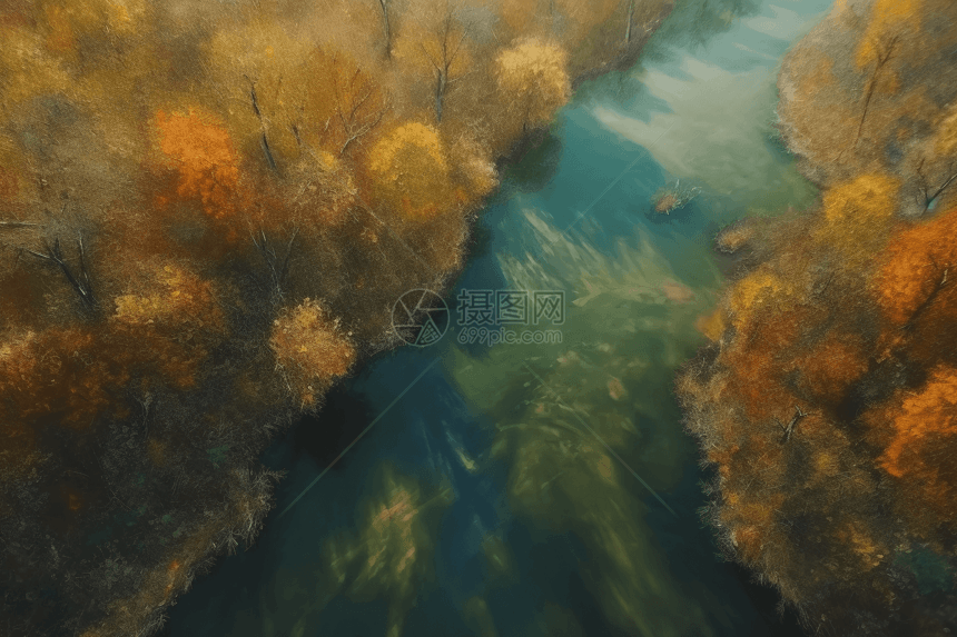 秋天的小河俯视图图片