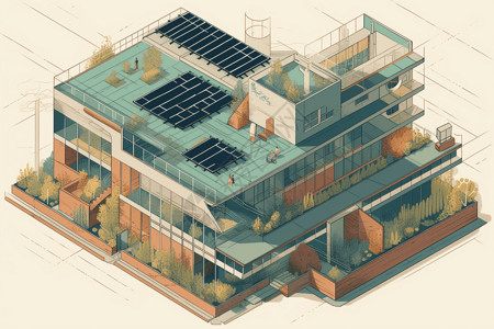 办公楼上安装太阳能板背景图片