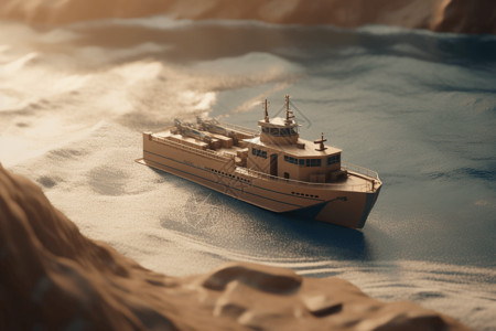 济宁运河在大海里航行的货轮模型设计图片