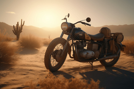 荒地里的摩托车图片
