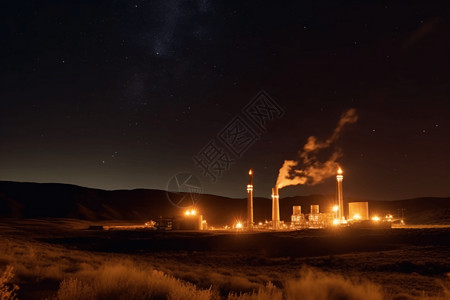 地热发电厂夜景图片