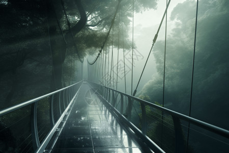 玻璃吊桥背景插画