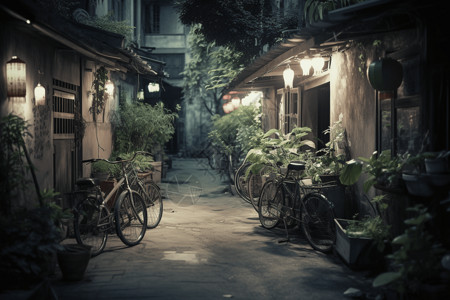束河古镇夜景墨水式胡同设计图片