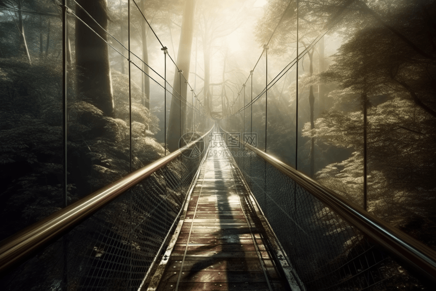 森林中的玻璃桥图片