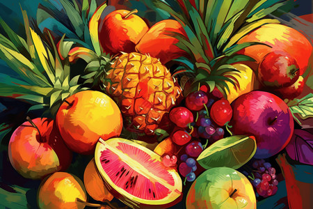 新鲜好吃的凤梨水果热带水果绘画插画