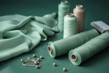 纺织纱线清新面料和针线包设计图片