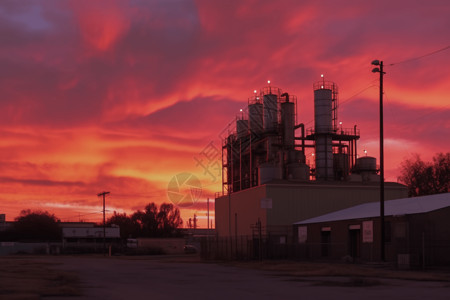 日落下的工业厂区图片