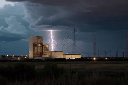 雷电下的工厂背景图片