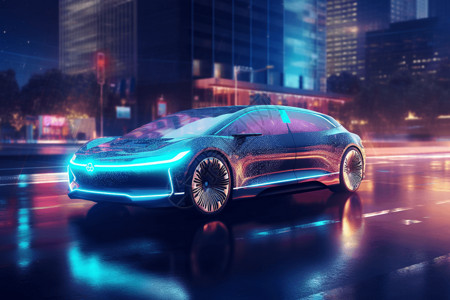 未来感汽车在夜城中行驶设计图背景图片