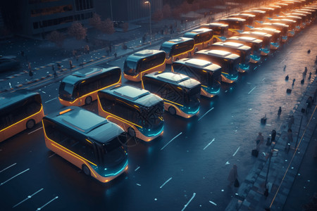 拥挤的公交车自动驾驶巴士场景插画设计图片