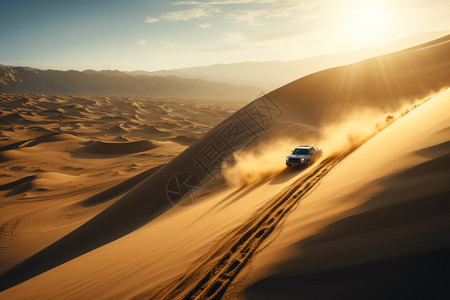 自动驾驶汽车穿越沙漠背景