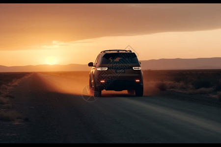 你在加速在沙漠中驰骋的自动驾驶汽车背景