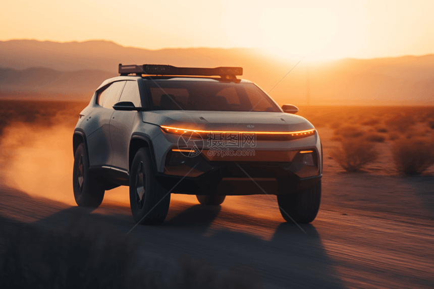 自动驾驶汽车在沙漠中穿梭图片