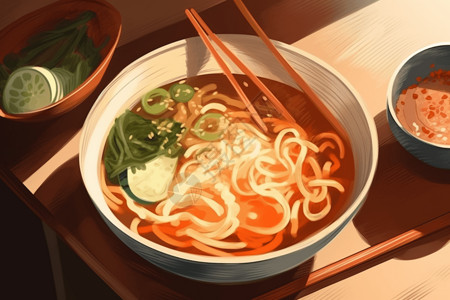 面条汤插画小菜冷面汤高清图片