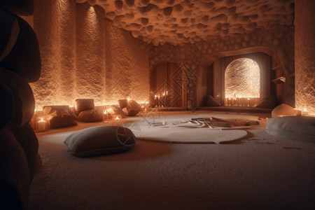 洞冥想室带冥想垫的盐洞设计图片